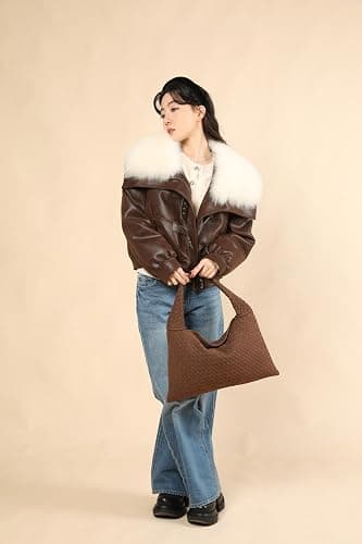 Vegan Leather Woven Tote, Vintage Suede Hobo, Suede Woven Purse, Large Leather Shoulder Bag Braided Hobo thumbnail 4