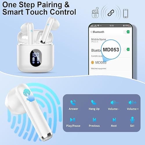 Wireless Earbuds, Bluetooth Headphones V5.4 Stereo Bass Ear Buds with ENC Noise Cancelling Mics,30H Bluetooth Earbuds with LED Display Charging Case, IP7 Waterproof Earphones for Android iOS【Mini】 thumbnail 7