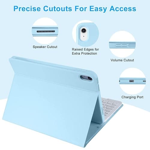TQQ for iPad 10th Generation Case with Keyboard (10.9", 2022),iPad Keyboard Case for 10.9" 10th Gen, Detachable - Pencil Holder - Flip Stand Cover - Keyboard Case for iPad 10th Gen 10.9 inch 2022 Blue thumbnail 3