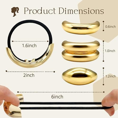 OHCISP 6Pcs Gold Hair Ties - 3 Styles Gold Hair Accessories for Women & Girls, Elegant Chic Metal Hair Cuff Non-Damage Ponytail Cuffs Holders for Thick Hair thumbnail 2
