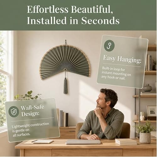 Large Wall Fan Decor, Giant Handcrafted Bamboo Folding Ornament, 30 Inch Oriental Chinese Style Hanging Art, Boho Room Accent for Bedroom, Living Area, Indoor, Above Bed, Headboard，Natural Straw thumbnail 4