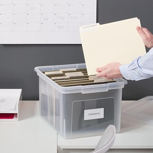 STAPLES Hanging File Folder Box, Storage Bin Organizer, Snap Lid, Letter & Legal Size Documents, Clear thumbnail 2