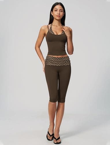 PQBPQB Women 2 Piece Workout Set Striped Halter Tank Top and High Waist Capri Pants Pilates Yoga Outfits thumbnail 5