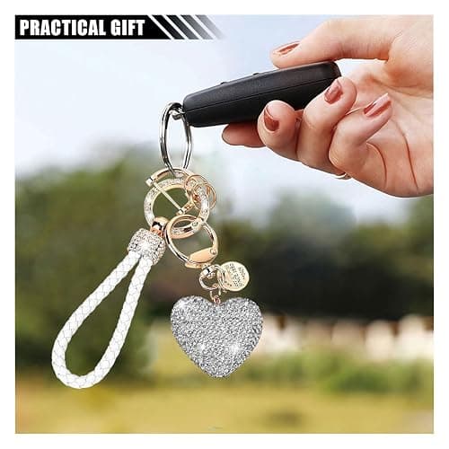 LAINLOY Sparkly Car Key Chain, Rhinestones Heart Shape Key Fob Holder for Women, Personalized Christmas Valentine's Day Presents (White) thumbnail 6