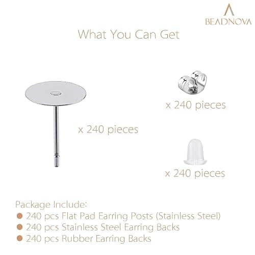 BEADNOVA Stud Earring Posts 720pcs 8mm Stainless Steel Hypoallergenic Earring Posts and Backs Rubber and Stainless Steel Backs Ear Studs for Jewelry Making (8mm, Total 720pcs) thumbnail 3
