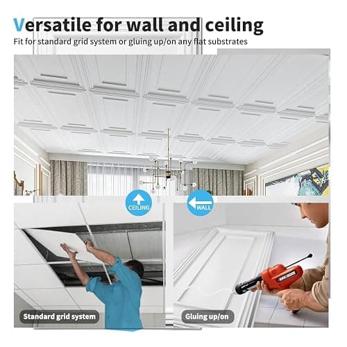 Art3d Drop Ceiling Tiles, 24x48in. White (12-Pack), Polyvinyl Chloride (PVC), Glue Down thumbnail 6