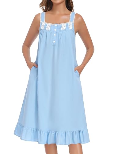 YOZLY Cotton Nightgowns for Women Embroidery Sleeveless Night Gown with Pockets S-XXXL thumbnail 2