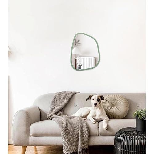 HLFMVWE Asymmetrical Mirror for Wall Irregular Wood Frame Modern Unique Wall Mirror Decorative Vanity Bathroom Living Room Bedroom Entryway Hallway Artistic Mirror 14"x10" thumbnail 4