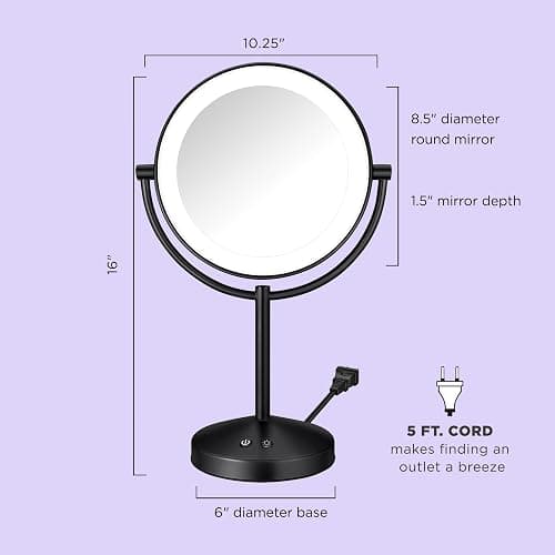 Conair Lighted Makeup Mirror, Double-Sided LED Vanity Mirror with 1X/10X Magnification, 3 Light Settings, 3 Modes, 360° Rotation, Matte Black Finish thumbnail 6