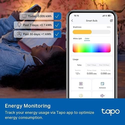 Tapo TP-Link Smart Light Bulbs, 1100 Lumens High Brightness (75W Equivalent), Matter-Certified, 16M Colors WiFi Light Bulb, Dimmable, Works w/Siri, Alexa & Google Home, A19 E26, L535E(4-Pack) thumbnail 11