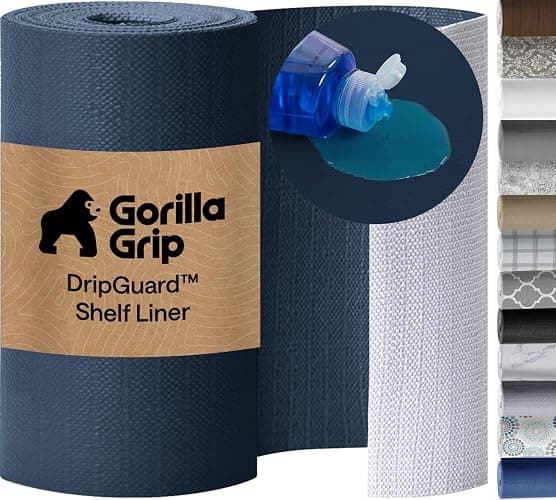 GORILLA GRIP DripGuard Shelf Liner, Non-Adhesive Drawer and Kitchen Cabinet Protector, Strong Grip Slip Resistant Underside, Smooth Surface Liners for Cabinets, Bathroom Closets, 17.5x240 In Navy Blue - Image 1