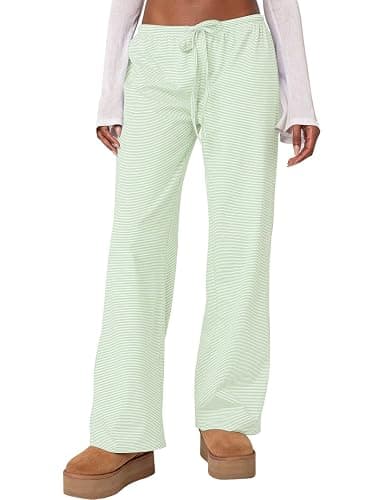 Ugerlov Women's Wide Leg Striped Pants Casual Drawstring Elastic Low Rise Pajama Pants Lounge Wear Trousers - Image 1