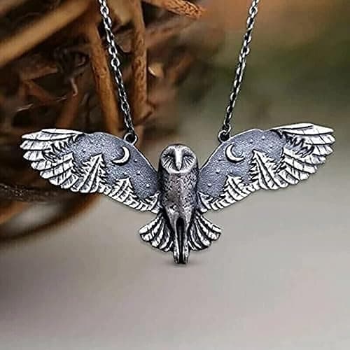 KURTCB Owl Pendant Necklace Vintage Punk Moon Forest Animal Wing Flying Fairy Core Chain Choker Necklace for Women Men thumbnail 6