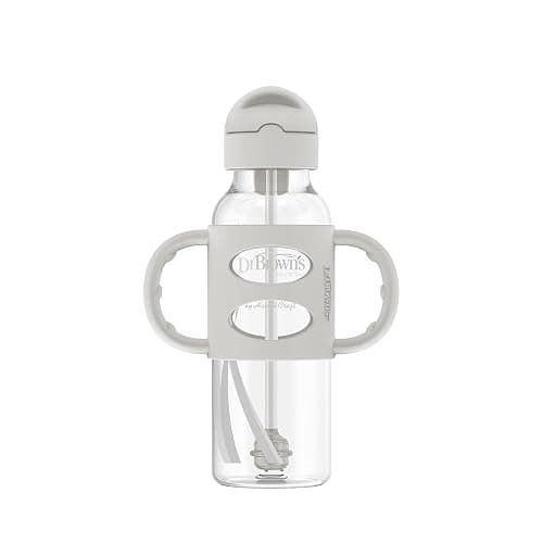 Dr. Brown's Milestones Narrow Sippy Straw Bottle, Spill-Proof with 100% Silicone Handles and Weighted Straw, 8 oz/250 mL, Gray & Blue, 6m+ thumbnail 10