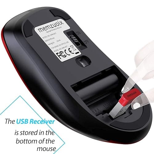 memzuoix 2.4G Wireless Mouse, 1400 DPI Mobile Optical Cordless Mouse with USB Receiver, Portable Computer Mice for Laptop, PC, Desktop, MacBook, 5 Buttons, Red thumbnail 5