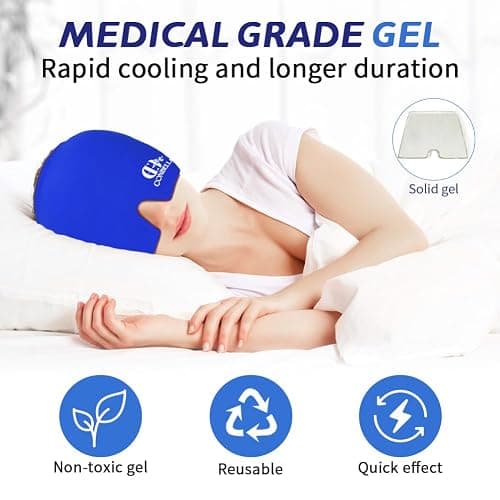 Migraine Relief Cap, Soothing Headache Ice Face Mask Products, Hot and Cold Therapy, Migraine Headache Relief Cap for Migraine, Sinus, Puffy Eyes, Tension, Stress and Hangover(Blue) thumbnail 5
