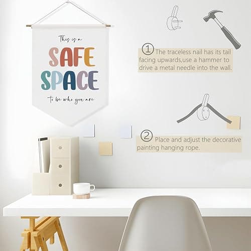 Safe Space Wall Hanging,Therapy Office Wall Decor,Bulletin Board Decorations,Classroom Decor,Door Decorations Hanging,Office Wall Art,School Counselor Office Wall Decor - Safe Space thumbnail 4