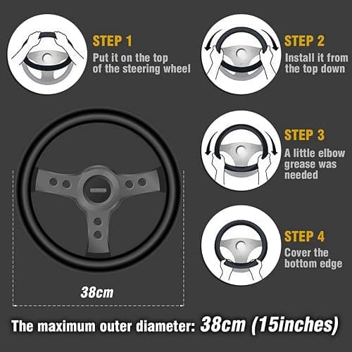 Cow Print Steering Wheel Cover, Universal 14.5-15 inch Breathable Microfiber Leather Anti-Slip Car Steering Wheel Protector for Women Men, Black&White thumbnail 7