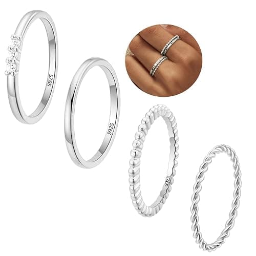 WEDDINEN 4PC Gold Rings for Women, S925 Sterling Silver 14k Gold Filled Plated Stackable Thin Thumb Ring Set Cubic Zirconia Dainty Stack Gold Knuckle Rings Set Size 6-10 - Image 1
