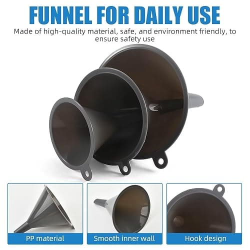 Plastic Kitchen Funnel Set of 3, Round Funnels for Filling Bottles, Gray | Durable Funnels for Kitchen Use, Multifunctional Funnels for Filling, Canning, Cooking, Lab or Car Oil thumbnail 3