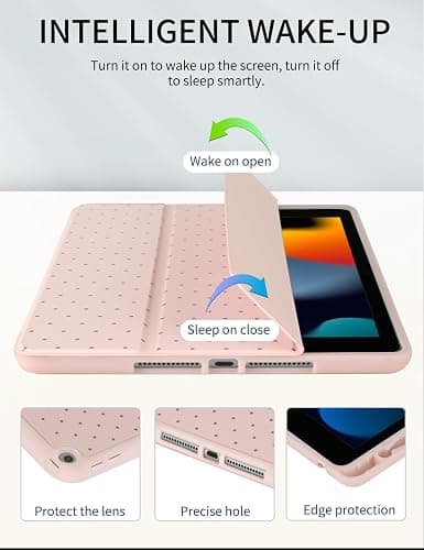 Fycyko Compatible with iPad 10.2 Inch Case,iPad 9th/8th/7th Generation 2021/2020/2019 Cases with Pencil Holder,Cute Polka Dot Stylish Aesthetics Design Protective Cover-Pink thumbnail 3