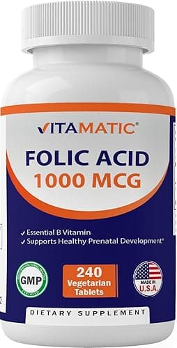 Vitamatic Folic Acid 1000 mcg (1 mg) - Vegetarian Tablets - 1667 mcg DFE - Vitamin B9 (240 Count (Pack of 1))