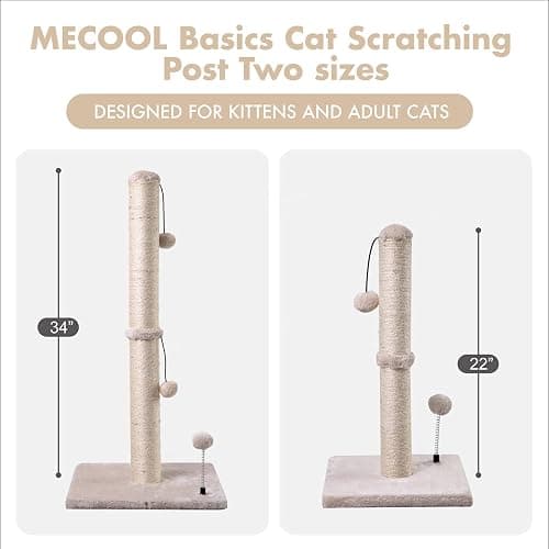MECOOL Cat Scratching Post Premium Basics Kitten Scratcher Sisal Scratch Posts with Hanging Ball 22in for Kittens or Smaller Cats (22 inches for Kitten, Beige) thumbnail 6
