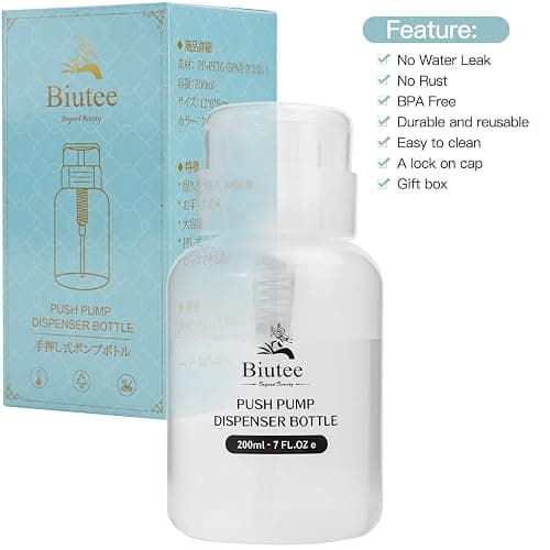 Biutee Acetone Pump Dispenser, Empty Clear Bottle for Nail Polish Remover | 200ml Push-Down Lockable Pump Bottle for Nail Polish Remover and Makeup Remover, Alcohol and Toner; Reusable BPA-Free, 1 PCS thumbnail 8