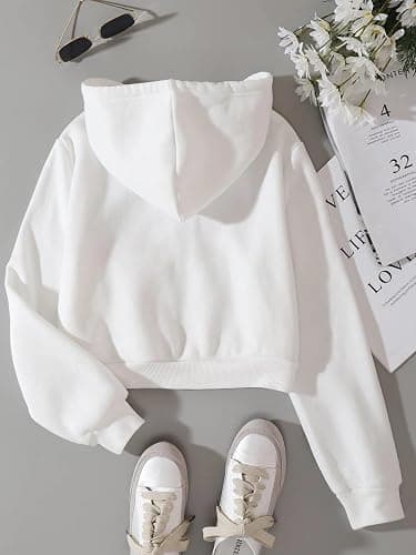 LOFAAC Women Fleece Full Zip Up Cropped Hoodie Sweatshirt 90s Long Sleeve Drawstring Hooded Crop Jacket Top with Pockets thumbnail 3