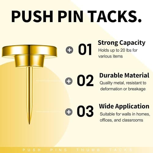 30PCS Metal Gold Heavy Duty Thumb Tacks for wall Push pins for wall | Flat tacs for wall for bulletin board for shadow box display thumbnail 2