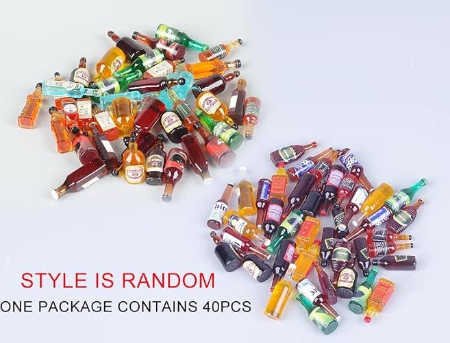 40pcs Miniature Mini Fake Beer Bottles Toys, Mixed Wine Drinks Decoration Beer Glass Model, Beer Can Beer Bottle Models for Fairy Garden Pub Bar Dolls House Tableware Decoration thumbnail 3