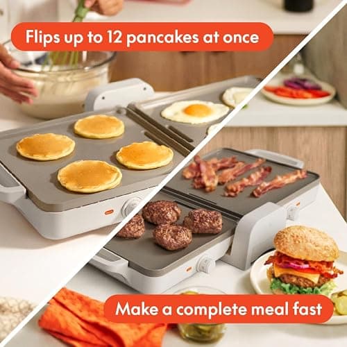 Bella 10"x 20" Ceramic Fold-n-Store Dual Temp Griddle, Fits-anywhere Kitchenware, EverGood Ceramic Nonstick Coating, 2 Temperature Zones up to 400°F​, Dishwasher Safe Drip Tray, 1500 Watt, Oatmilk thumbnail 6