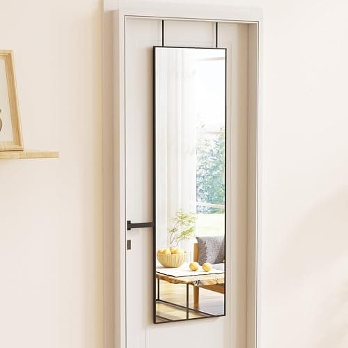 BEAUTYPEAK 16" x 50" Adjustable Height Over The Door Mirror, Full Length Hanging Door Mirror with Shatterproof Tempered Glass Aluminum Alloy Frame for Bedroom, Living Room, Bathroom, Dorm, Black thumbnail 8