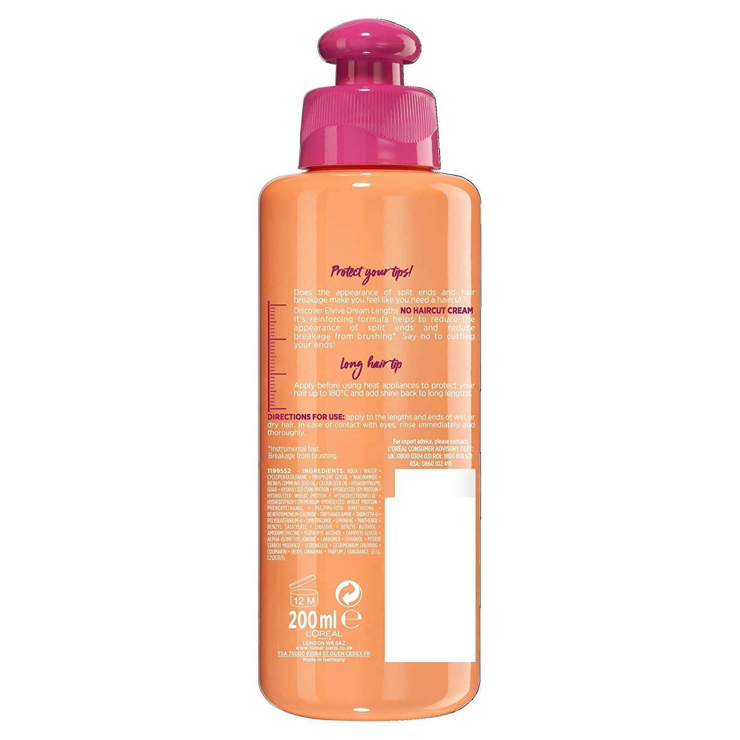L'Oreal Paris Elvive Dream Lengths No Hair Cut Cream Leave-In Treatment 200ml (For Long, Damaged thumbnail 2