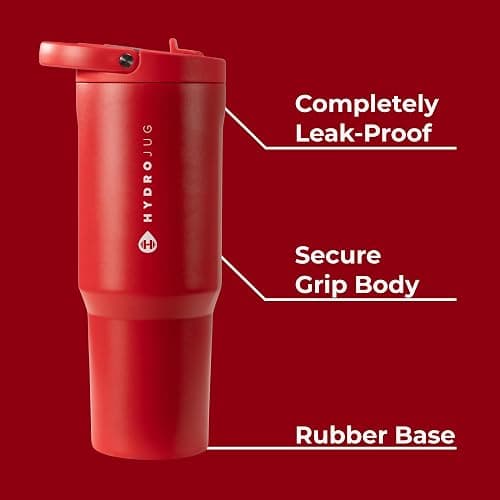 HydroJug Sport - Stainless Steel Tumbler with Straw, Vacuum Insulated, 32oz Leakproof Water Bottle, Ergonomic Design, Reusable, Dishwasher Safe, Rubber Base, Durable for Gym or Outdoors, Alumni Red thumbnail 3