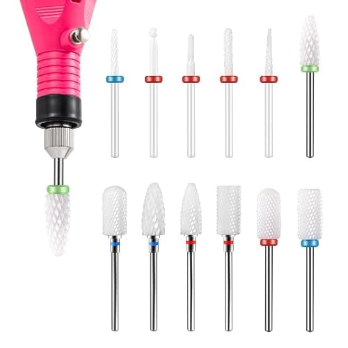 12 Stück Keramik Nagelbohrer Set, 3/32 Zoll Nagelfräser Aufsätze Bits Professioneller Bohrer für Nägel, Nagelhautentferner Fräser Bit Gelnägel für Acryl Maniküre Pediküre Nagelfeilenmaschine thumbnail 3