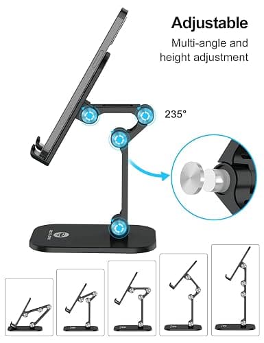 OCYCLONE Phone Stand, Adjustable Height and Angle Foldable Cell Phone Stand Holder for Desk, Taller iPhone Stand Compatible with 4.7"-13" Smartphones iPad Tablet, Black thumbnail 2