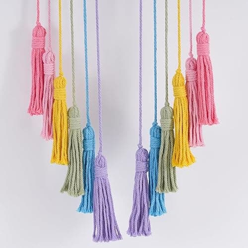 Honcas Rainbow Macrame Wall Hanging - Hand-Woven Cotton Tassel Tapestry Decor for Baby Room, Nursery, and Home Decor (Pink Rainbow) thumbnail 6