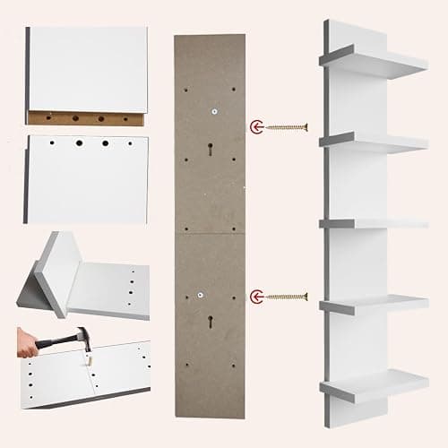 GHYKL 5 Tier Wall Shelf Unit, White Versatile Lack Wall Shelf, Display Floating Shelves for Bedroom Bathroom Home Decor Organizer thumbnail 5
