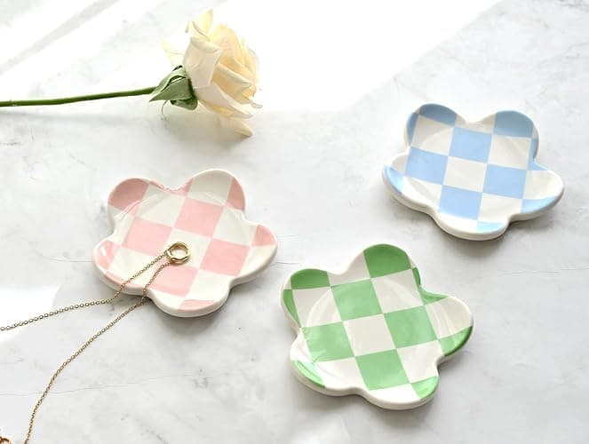 OVENKEI Preppy Teen Girls Gifts - Trendy Pink Room Decor, Checkered Jewelry Tray thumbnail 6