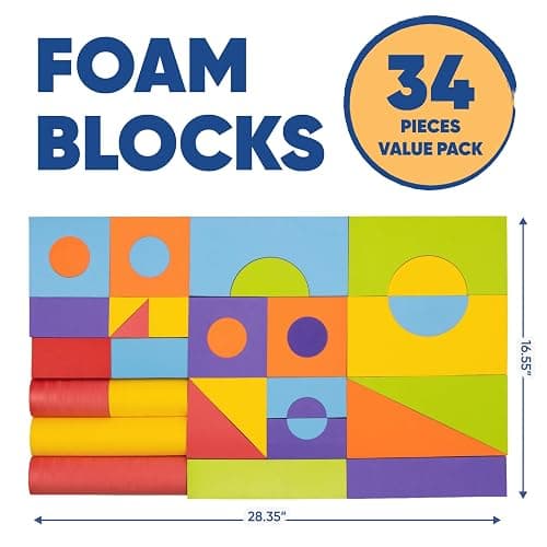 Set of 34 Large Foam Blocks for Toddlers - Stacking Soft Blocks for Kids with Shapes & Colors Learning - Construction Building Preschool Toys - Soft Toy for Daycare Toddlers 3-5 & Above thumbnail 2
