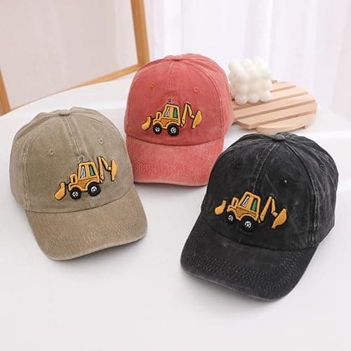 Cute Embroidery Excavator Kids Baseball Cap Adjustable Cotton Washed Vintage Cowboy Hat for Boys Girls Age 2-8 thumbnail 3