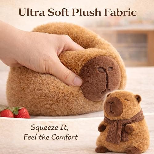 lovlaugh 11 Inch Capybara Plush Toy with Scarf - Cute Stuffed Animal with Knitted Winter Scarf, Soft Huggable Plushie, for Kids Girls Boys thumbnail 3