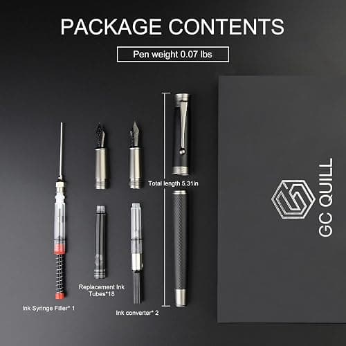 GC QUILL Fountain Pen Set - Fine & Medium Nibs, Includes 18 Ink Cartridges, Ink Refill Converter & Syringe Filler, Gift for Writing, Journaling & Calligraphy MU-13 thumbnail 5