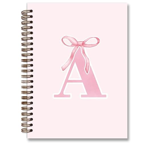 foedor Coquette Trendy Preppy Pink Bow Spiral Notebook,Initial A Journal Personalized Teen Girl Gifts,Monogrammed Gifts for Women Teen Girl,College Ruled Hardcover Spiral Notebook 5.5 x 8.3 - pink A - Image 1