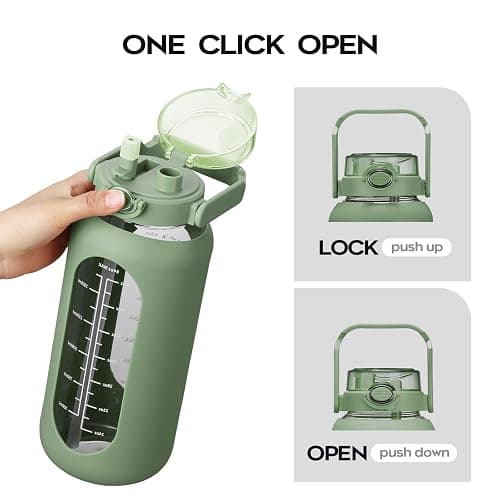 chunmo 74 oz Glass Water Bolttles with Straw Large Motivational Water Bottle with Time Marker Sports Water Bottles with Silicone Sleeve and Handle Lid 2.2L Water Jug for Gym Workout thumbnail 5