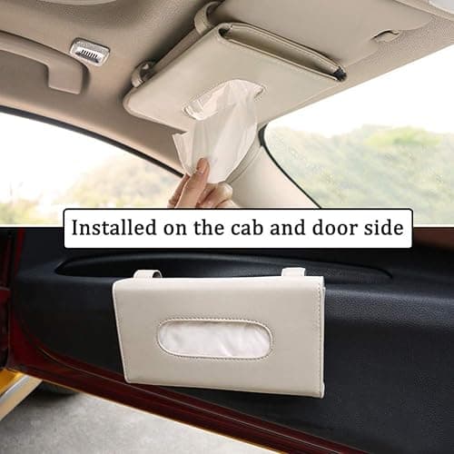 Car Tissue Holder, Sun Visor Napkin Box, Auto Napkin Case with Tissues Refill, Paper Towel Dispenser, Vehicle Interior Accessories Universal for Car SUV Pickup Truck-Beige thumbnail 3