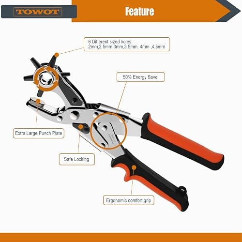 TOWOT Belt Hole Puncher Kit, Upgraded Version Leather Hole Punch for Belt, Saddles, Shoes, Fabric, DIY & Craft Projects, 6 Holes Heavy Duty Rotary Puncher Only TOWOT CA Sells Genuine Products thumbnail 2