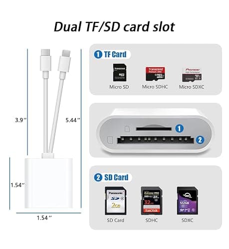 SD Card Reader USB C for iPhone, iPad, SD Card Adapter for Digital Camera, Dual Interface Memory Card Reader, No App Required thumbnail 2