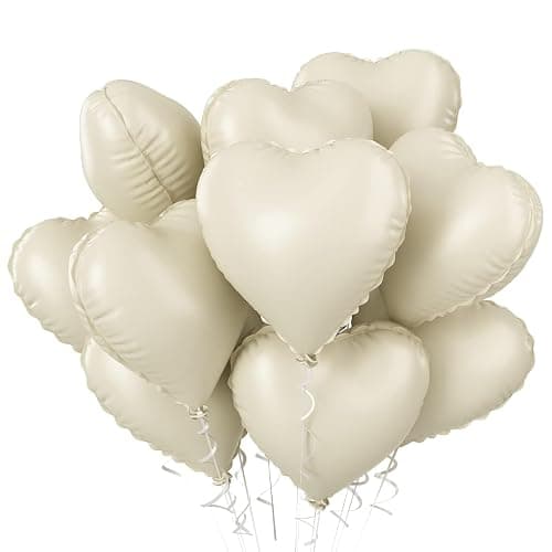 Cream Heart Balloons, 10PCS Cream White Foil Heart Shape Balloons, 18inch Beige Foil Valentine Balloons for Helium Nude Neutral Love Balloon for Valentines Day, White Wedding, Brithday Decorations - Image 1